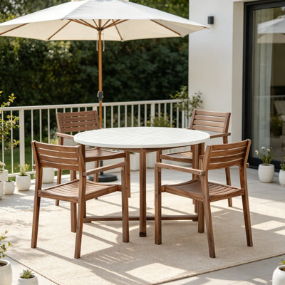 5-Piece Acacia Wood Outdoor Dining Set With 47.2" Round Slatted Table For Patio & Garden