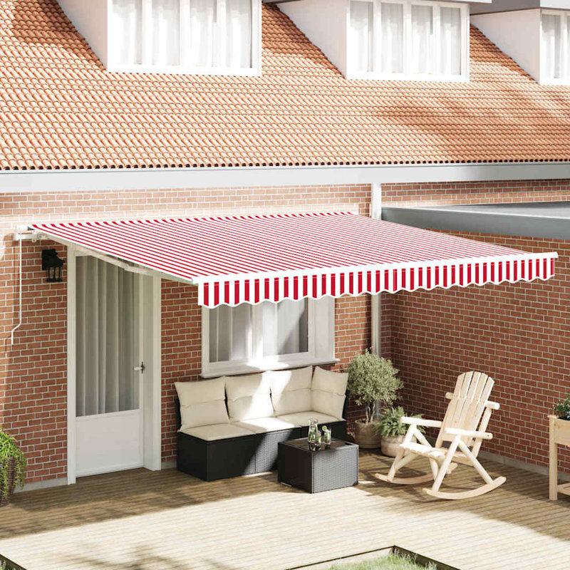 Vidaxl Retractable Awning Polyester And Aluminium Garden Home, 165cm H x 400cm W x 300cm D, Striped, Red/White