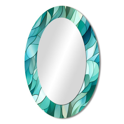 Seaglass Mosaic Emerald Coastal Pattern - Abstract Wall Mirror, Modern Decorative Mirror, Printed Metal Art