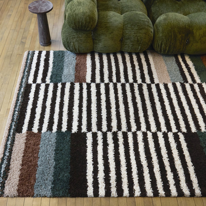 Katz Brown Modern Striped Area Rug, Rectangle 5'3" x 7'