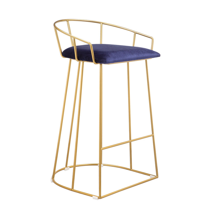Jillian Upholstered Counter Stool with Metal Frame, Counter Stool (26.5" Seat Height), Navy Velvet