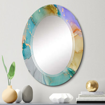 Vert et bleu Tender liquide Art III - miroir mural moderne ovale