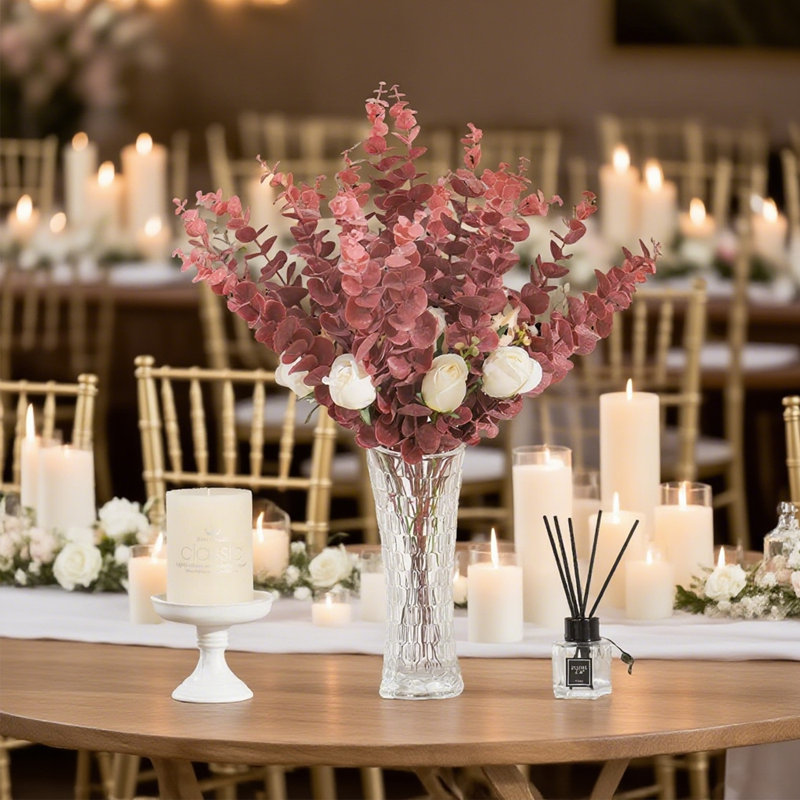 40 pièces de feuilles d'eucalyptus rouges tiges de feuilles artificielles décoratives pour un arrangement intérieur extérieur