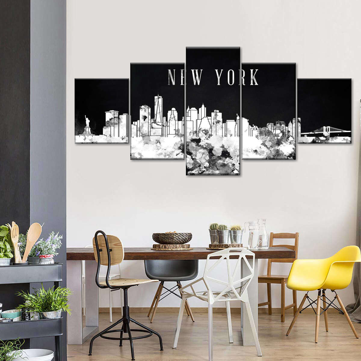 Ebern Designs NYC Skyline BW - 5 Piece Wrapped Canvas Set | Wayfair