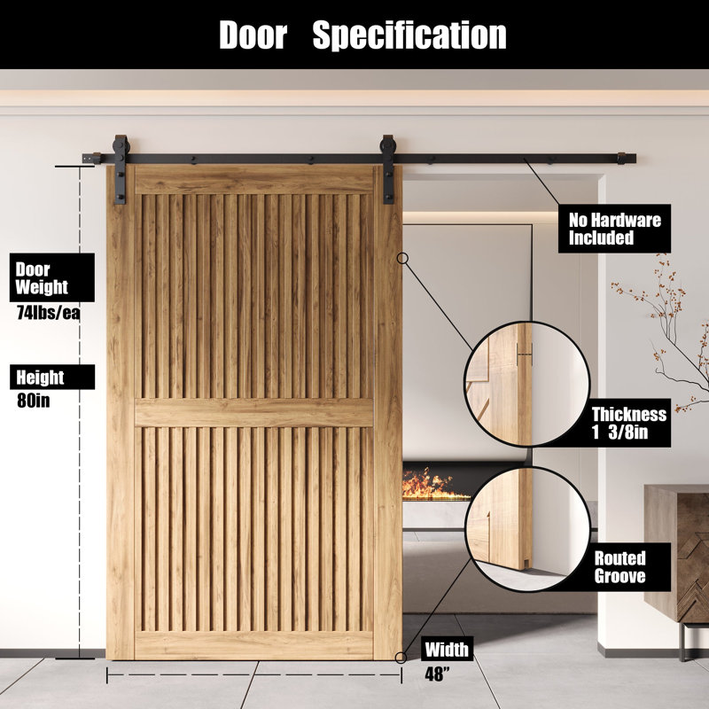 Porte de grange en bois de pin non finie et non assemblée 48 po x 80 po Homacer, 48" X 80"