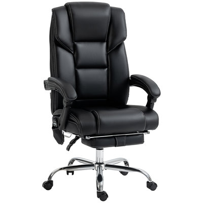 Massage Office Chair With 6 Vibration Points, Lumbar Heated PU Leather Reclining Computer Chair With Adjustable Height, Footrest, Tilt Function