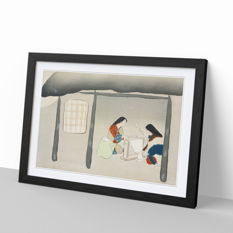 Kinuta by Kamisaka Sekka - Picture Frame Painting, 27cm H x 36cm W x 2cm D, Black Framed