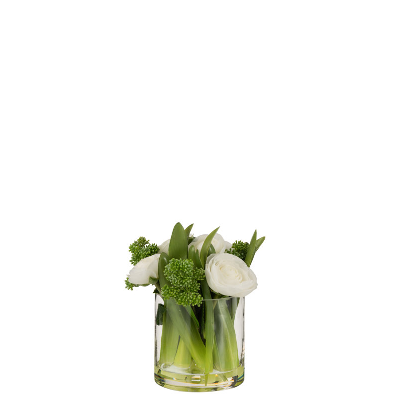Fabric Ranunculus Arrangement in Vase, White, 21cm H x 19cm W x 19cm D