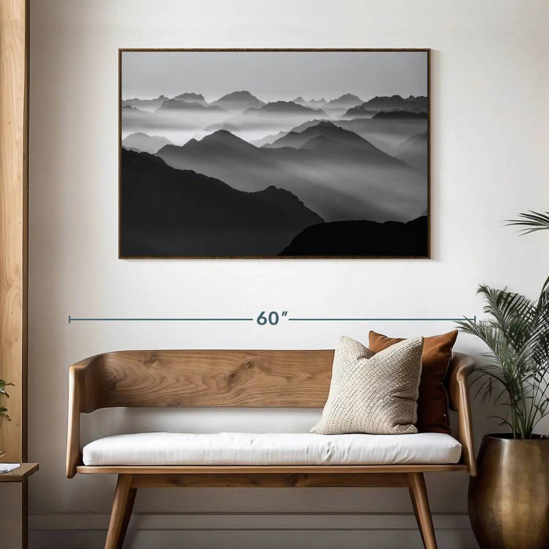 Andes dans la brume, 46 po x 31 po, Cadre flottant noyer