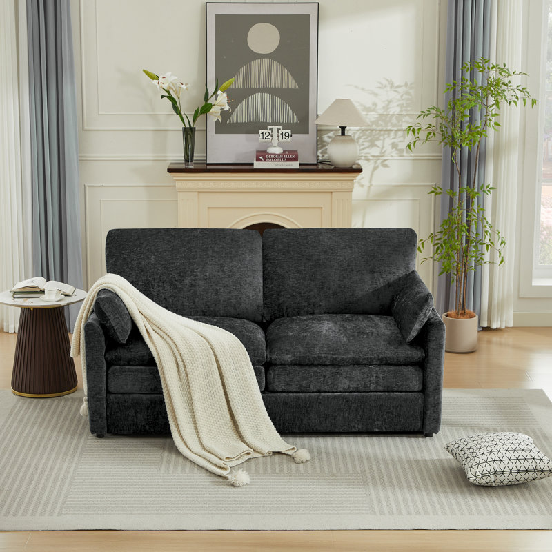 Drago 68'' Modern Square Arm Loveseat Sofa, Dark Grey