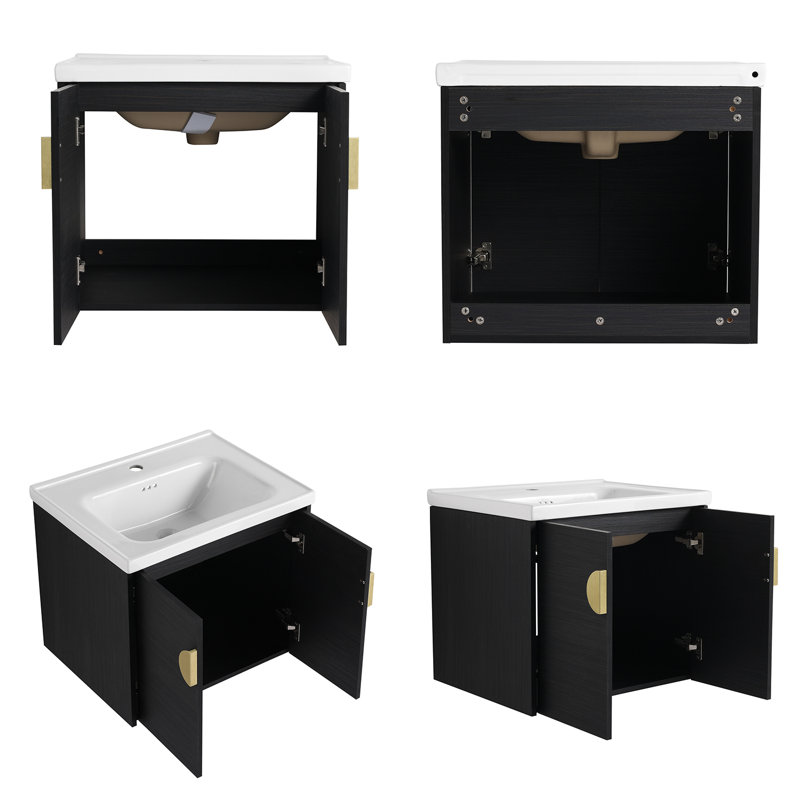 Meuble-lavabo mural avec lavabo , Noir châtaignier, 24"