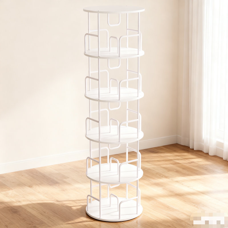 Rotating Bookshelf Tower 5 Tier,Spinning Bookcase, Revolving 360 Book Shelf Narrow Tall Bookcase, Vertical Turning Round Storage Bookshelf ,Book Shelf Organizer For Bedroom, Living Room, White