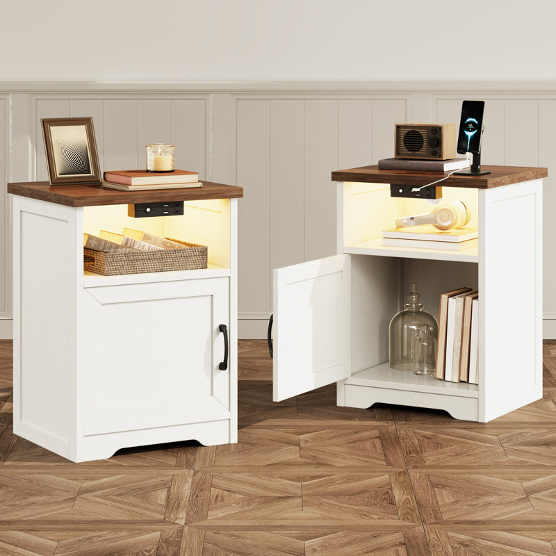 Ensemble de chambre à coucher 2 pièces Ravenwood - Commode 6 tiroirs et 2 tables de chevet avec éclairage à DEL et prises de courant