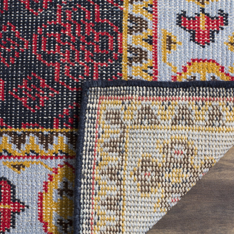 Tapis oriental bleu / rouge en laine / coton / soie Art Stone Stone, Rectangle 5 pi x 8 pi