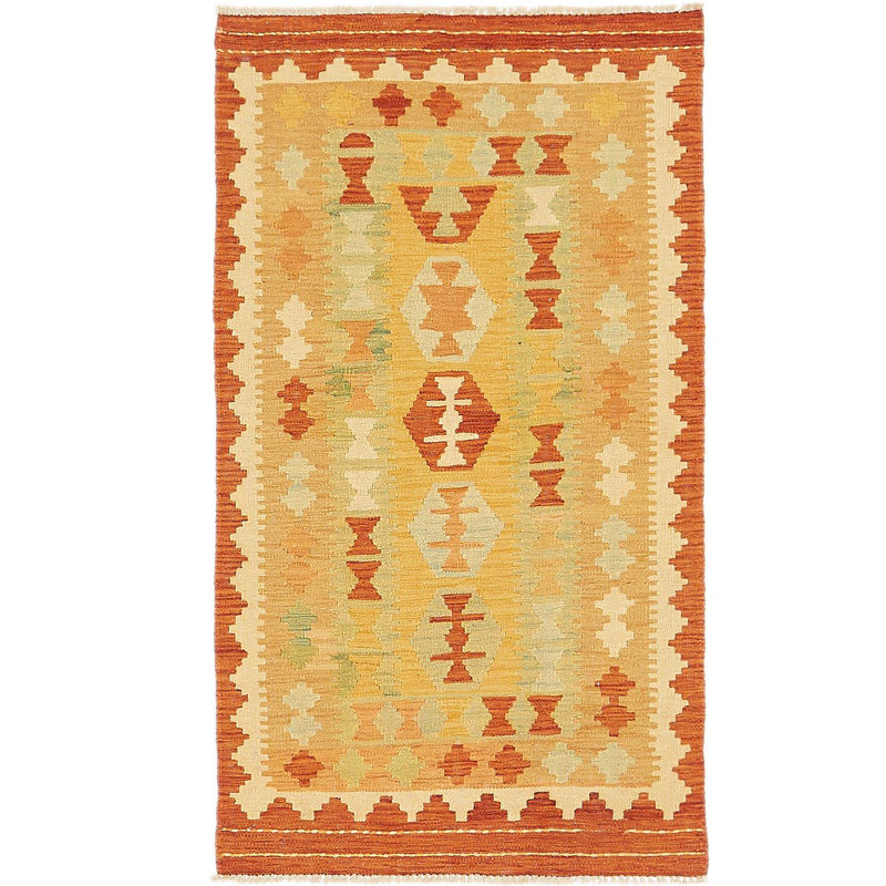 Tapis de zone en laine dorée 2 pi 6 po x 4 pi 5 po one-of-kind à la main-noué la new age Elland