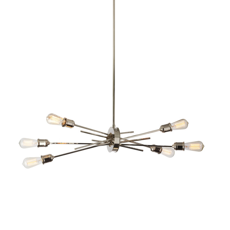 Nebraska 6 Light Sputnik Modern Linear Chandelier, Burnished Chrome