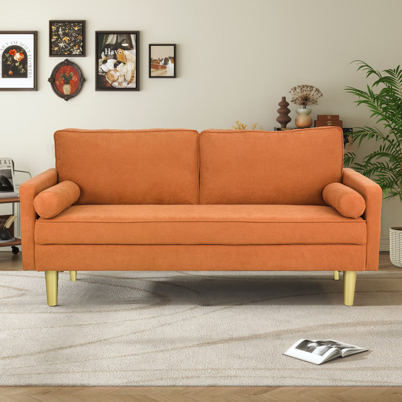 Causeuse moderne, petit canapé rembourré Mid-Century, Orange