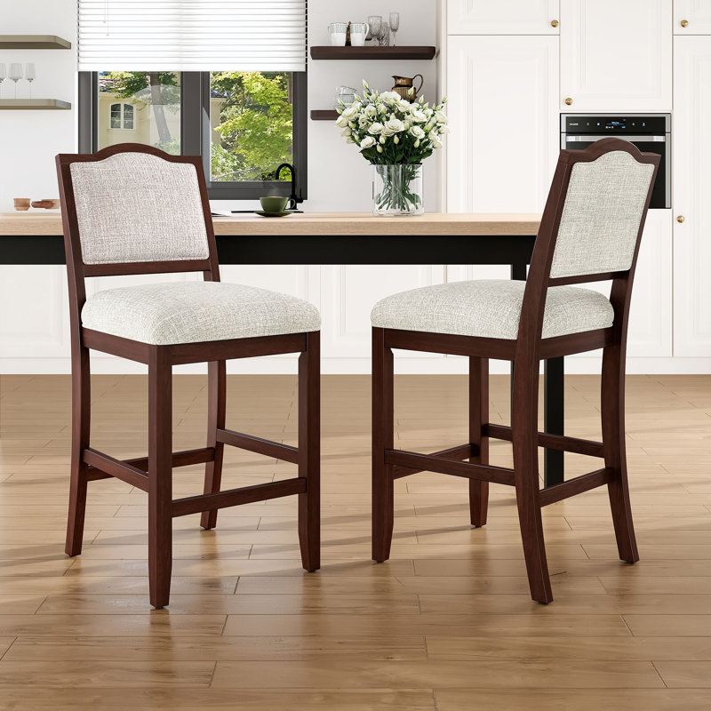 Dining Chairs, Counter Height Bar Chair with Solid Rubber Wood Frame (Set of 2), Cherry
