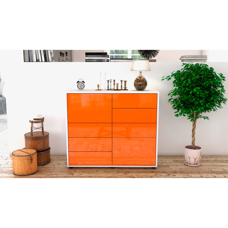 Reaon 92cm Sideboard, White/High-gloss orange