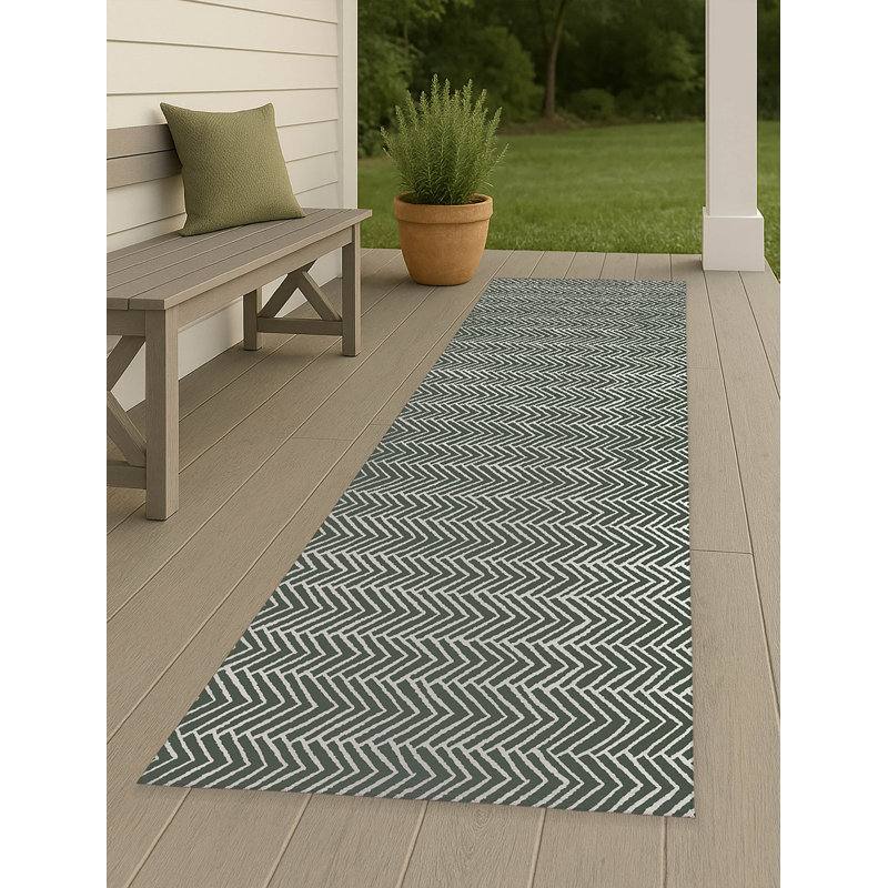 Chevron Block Non-Slip Outdoor Rug, Runner 2'6" x 8'