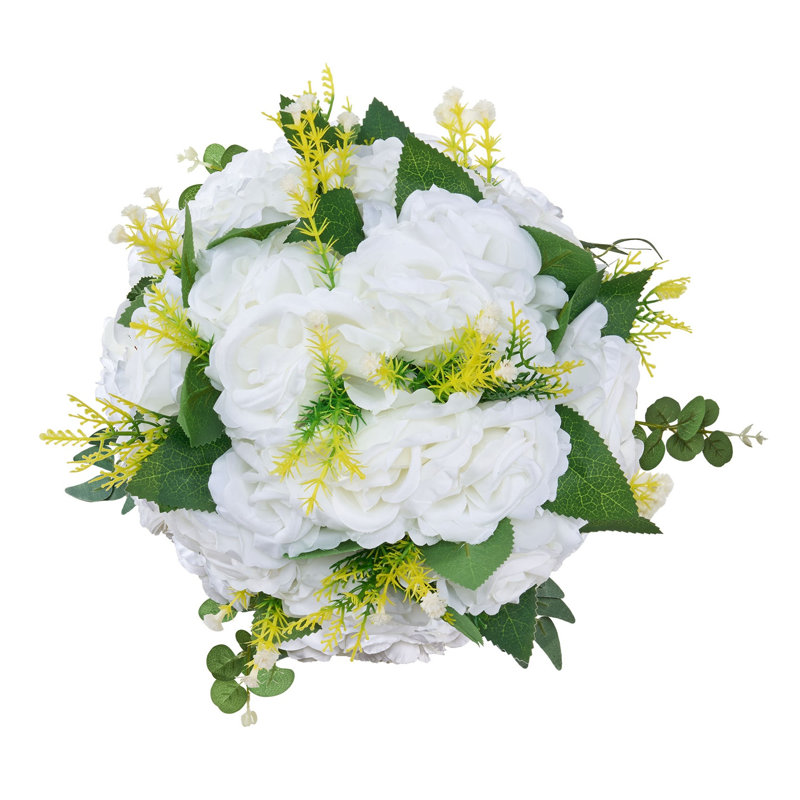 Ensemble de 10 boules de fleurs artificielles - centres de table en soie blanche 9,5 po pour réception de mariage, douche nuptiale et décoration de table