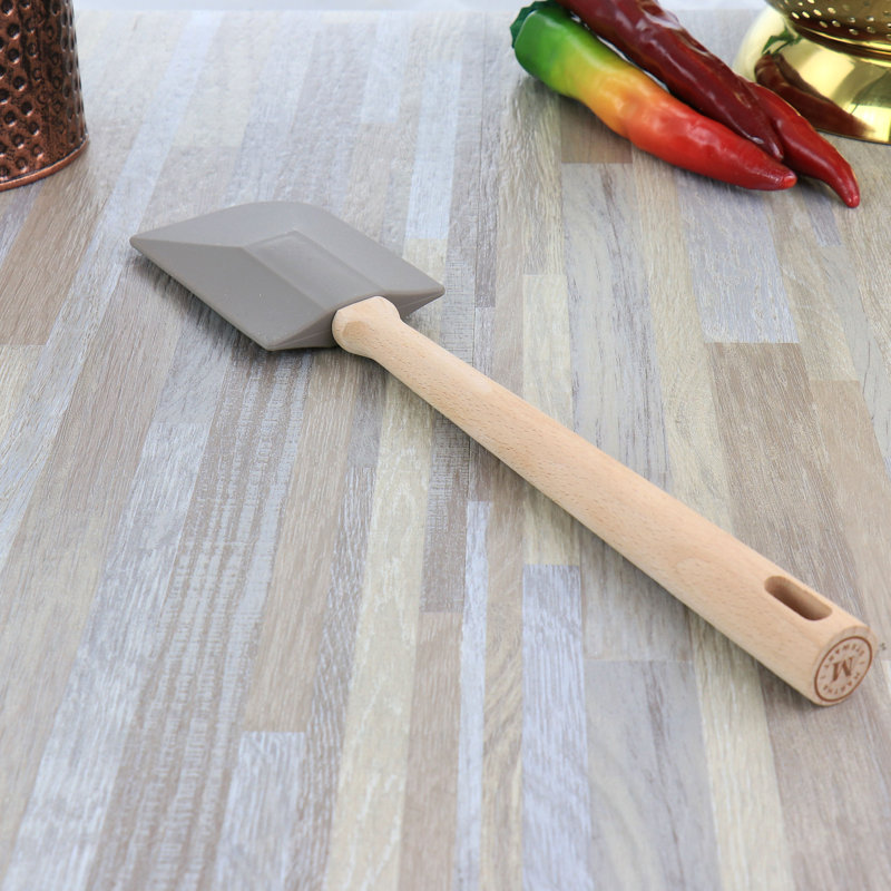 Beech Wood Spatula with Gray Silicone Head, 13.5in