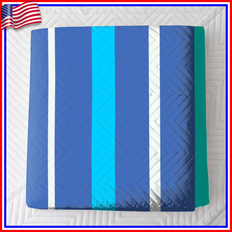 Blue Aqua Stripes Quilted Bedspread All Sizes, Full / Double