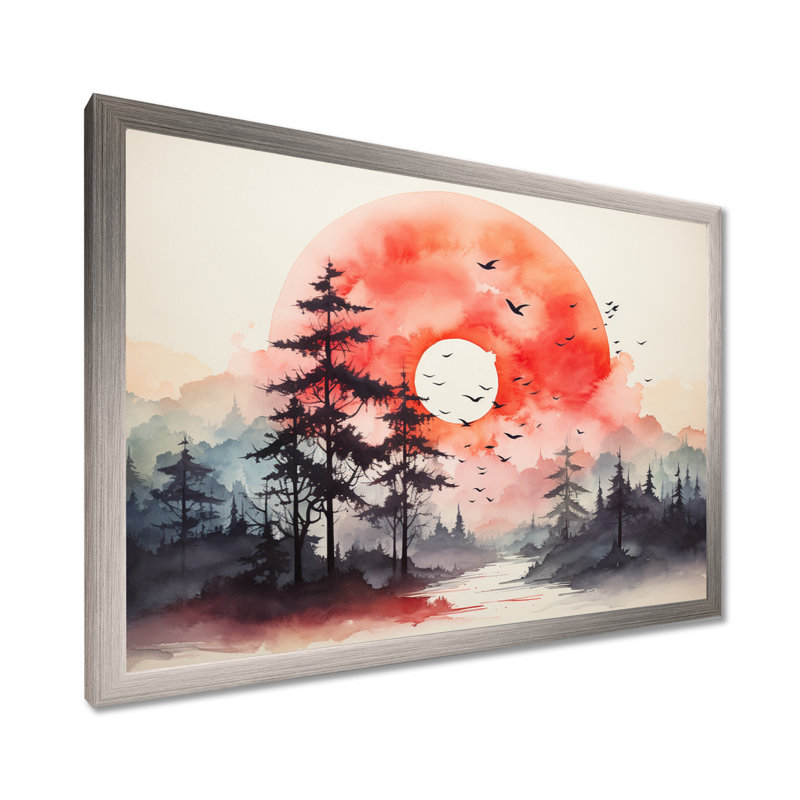 Tranquil Nature I - campagne grand art mural, Cadre simple argenté, H 16 po x l 32 po x P 1 po