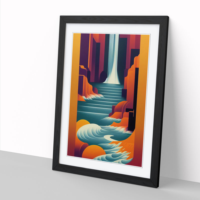 Waterfall Art Deco Vol.2 - Framed Print, 34cm H x 25cm W x 2cm D, Oak