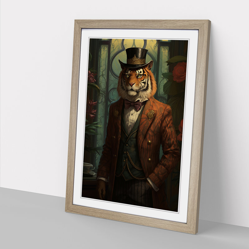 XYZ-FRM-V1223-6189 Tiger Victorian - Single Picture Frame Print on Wood, 64cm H x 46cm W x 2cm D, Oak