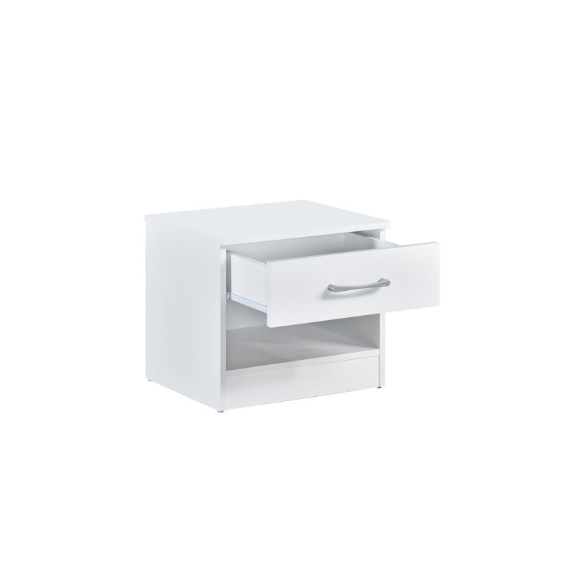 Highbury White 1 Drawer Open Shelf Bedside Table Nightstand, White