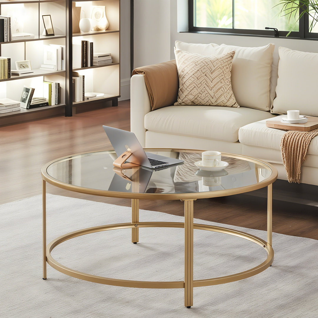 Doynton 36" Round Glass Top Coffee Table For Living Room Ebern Designs Table Base 