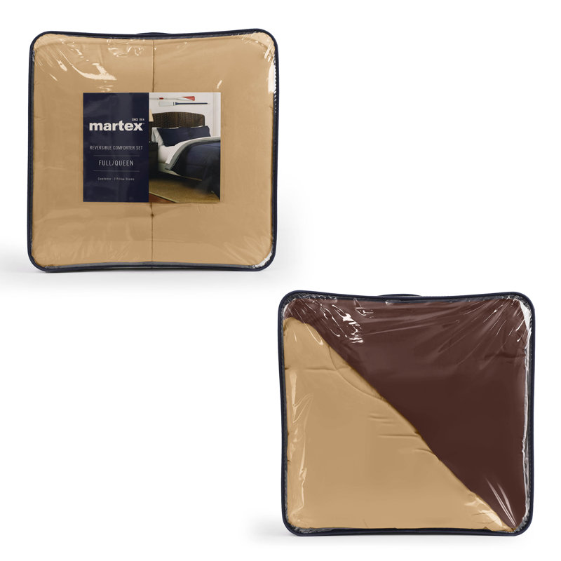 Martex Solid Color Reversible Comforter and Sham Bedding Set Super Soft Brushed Fabric, King Comforter + 2 King Shams 