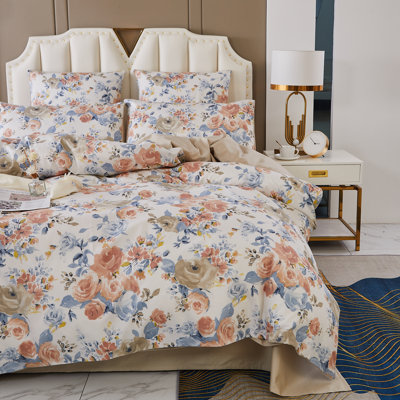  800TC 100% Egyptian Cotton Duvet Cover Set, 3pcs Vintage Garden Flower Print Bedding Set, Skin-friendly, Aesthetic Botanical Pattern for Bedroom Guest Room Student Dorm All Seasons
