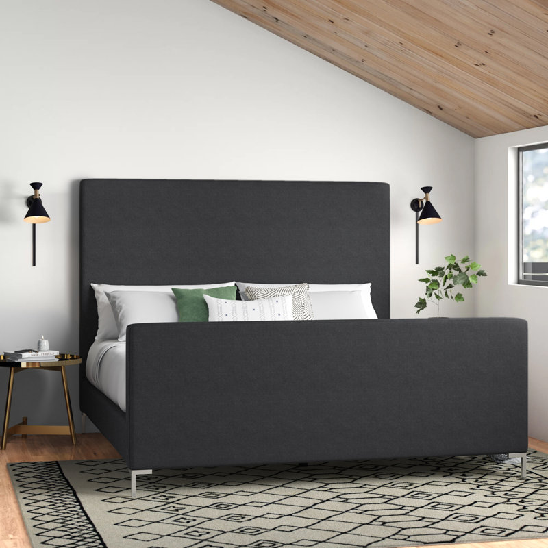 Inza Upholstered Platform Bed, King, Charcoal