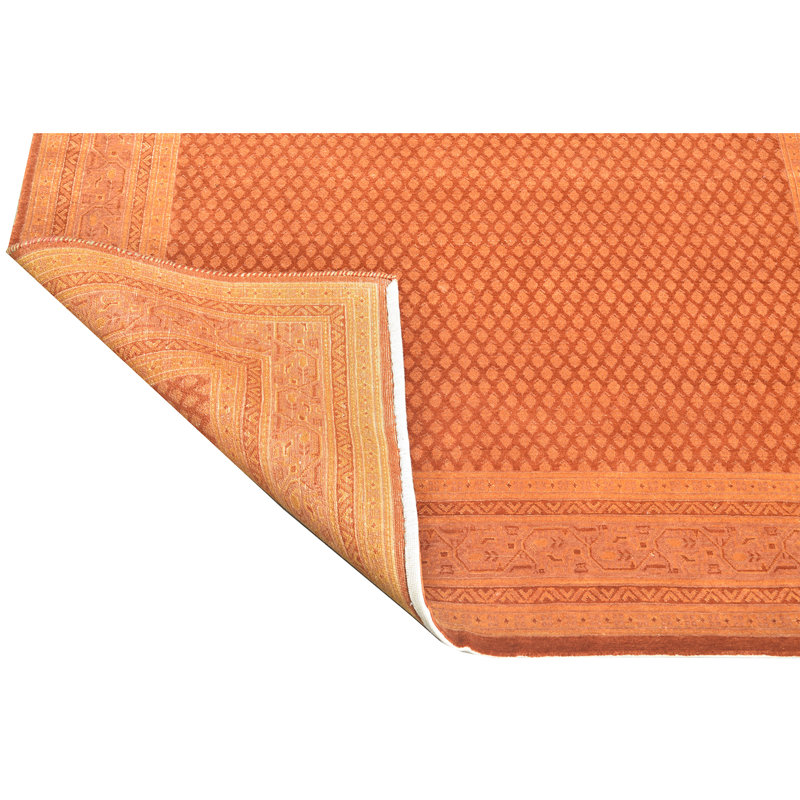 Hand Knotted Geometric Area Rug in Rust/Beige