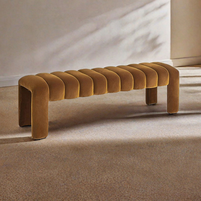 Banc rembourré en mélange de polyester Carraton, Jaune paille, H 15,74 po x l 55,11 po x P 19,68 po