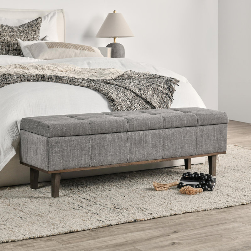 Louise Upholstered Storage Bench, Gray Basketweave