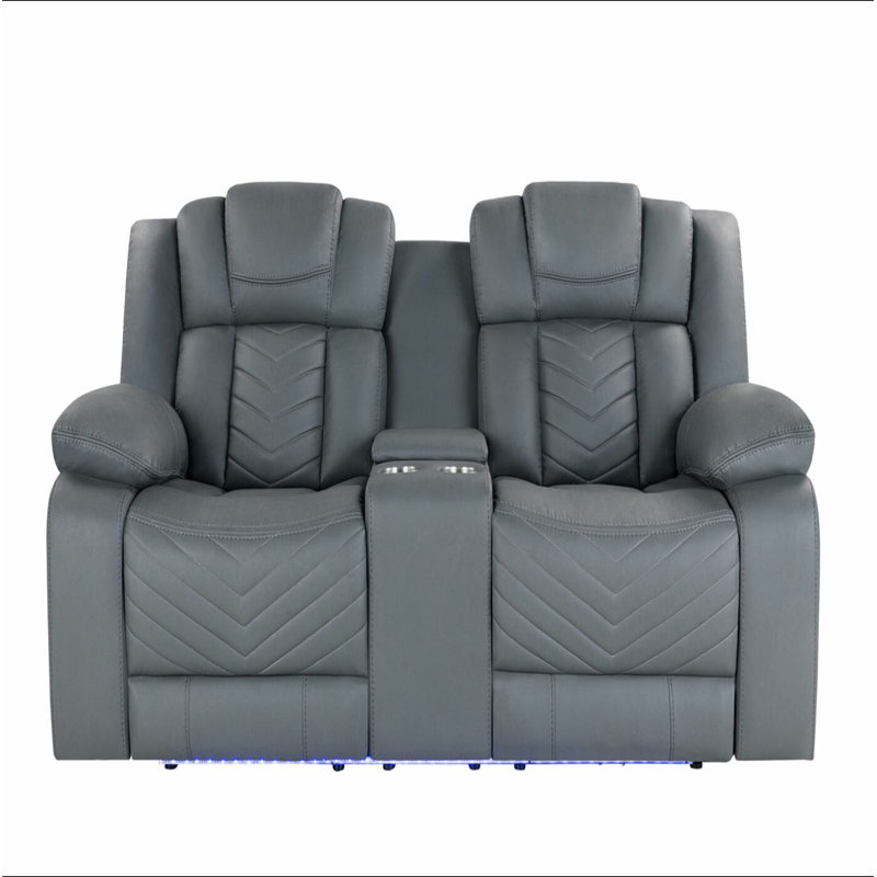 Causeuse inclinable Power Console - lumières DEL, porte-gobelets, table et prise rabattables, tissu en polyester