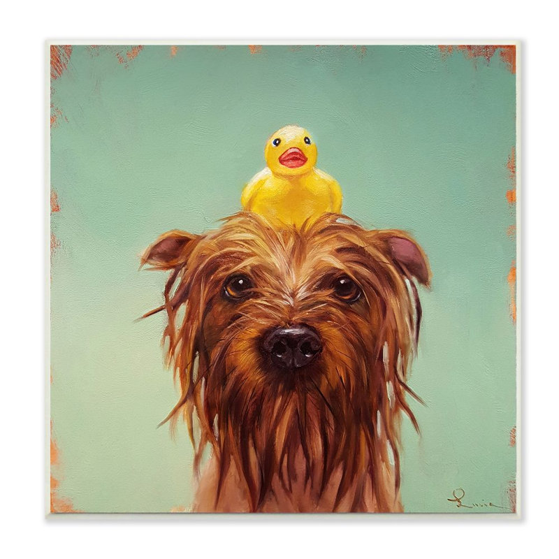 Wet Dog with a Rubber Ducky Panoramic Graphic Art Print Set on Canvas