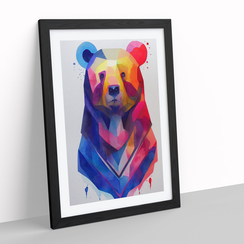 Splashed Bear No.1 Abstract - Wall Art, Black Framed, 66cm H x 48cm W, White