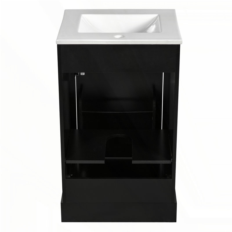 20-Inch Bathroom Vanity with Ceramic Sink, Black, Gold