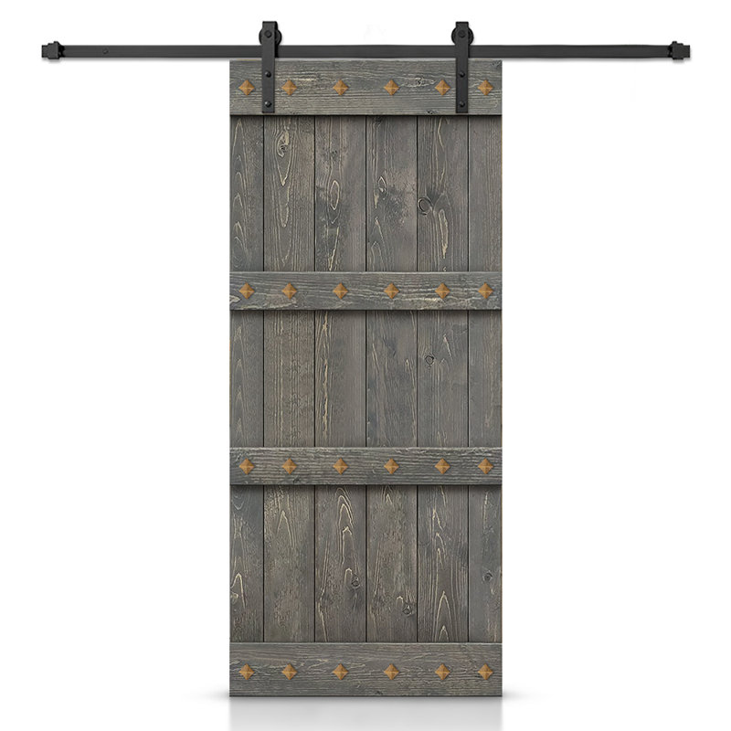 Porte de grange en bois à panneaux avec trousse de quincaillerie d'installation, 20 po x 84 po, Gris patiné