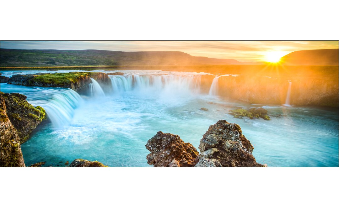 Glasbild Bunter Wasserfall in Blau