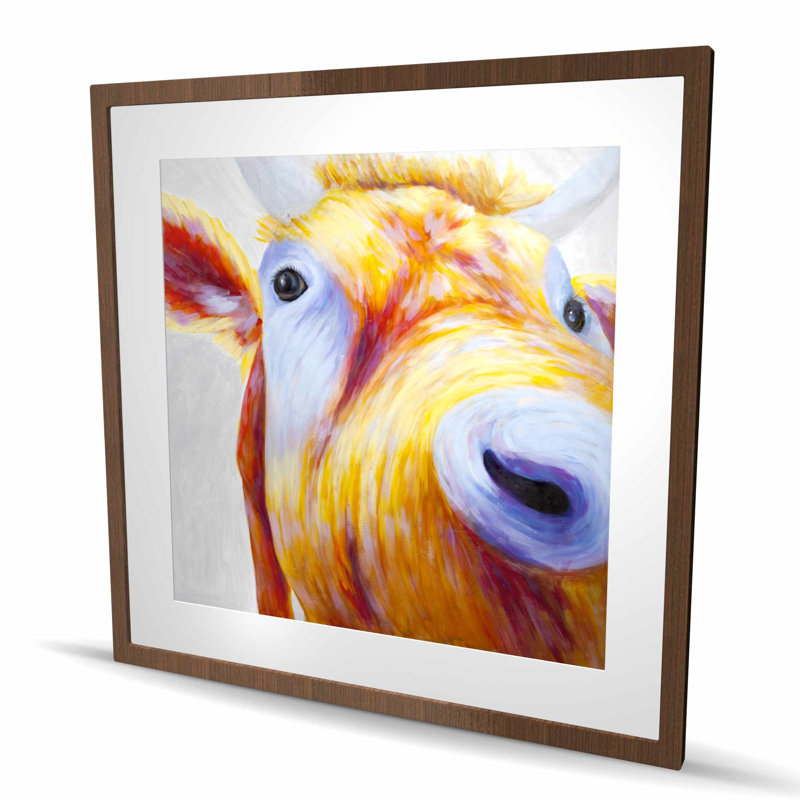 Gros plan d'une vache de campagne colorée - décor de ferme encadrée, H 36 po x l 36 po, Brun