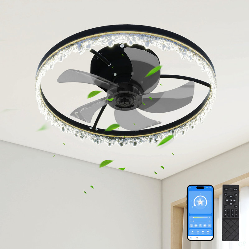 Ventilateur de plafond encastré intelligent avec lumière - Lustre à DEL intégré de 20 pouces avec 5 pales invisibles, télécommande et minuterie, éclairage à intensité variable, fonctionnement ultra-silencieux pour la chambre à coucher, le salon et le coin-repas