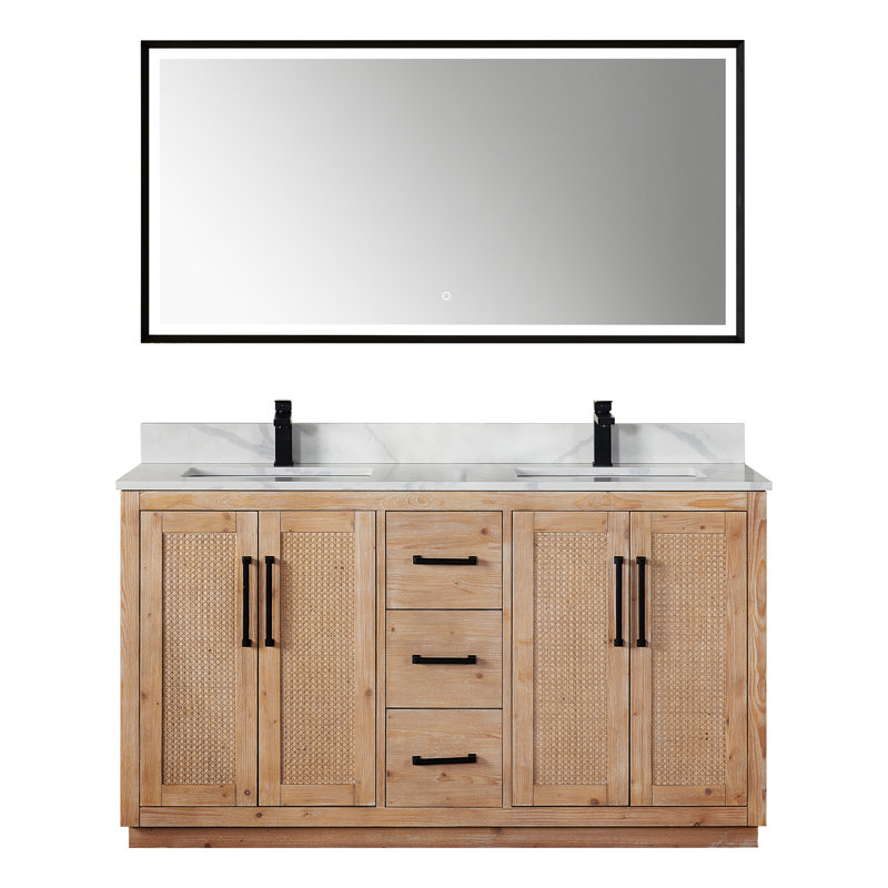 Meuble-lavabo double 60 po avec miroir Calacatta