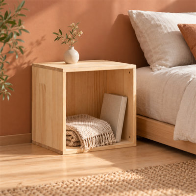 Solid Pine Wood Cube Storage Shelf, 15.75" W x 11.81" D x 15.75" H Open Bookcase, Natural Wood Desktop Organizer for Books, Headphones, Office and Bedroom