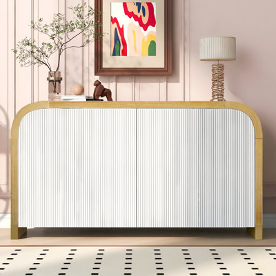 4-Door Curved Corner Design Wavy Door Panel Cabinet With Adjustable Shelves, Suitable For Study, Living Room And Entrance