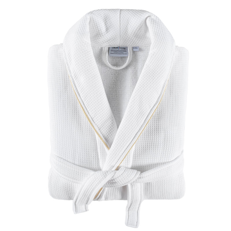  Peignoir 100% coton éponge, Grand, Blanc / doré
